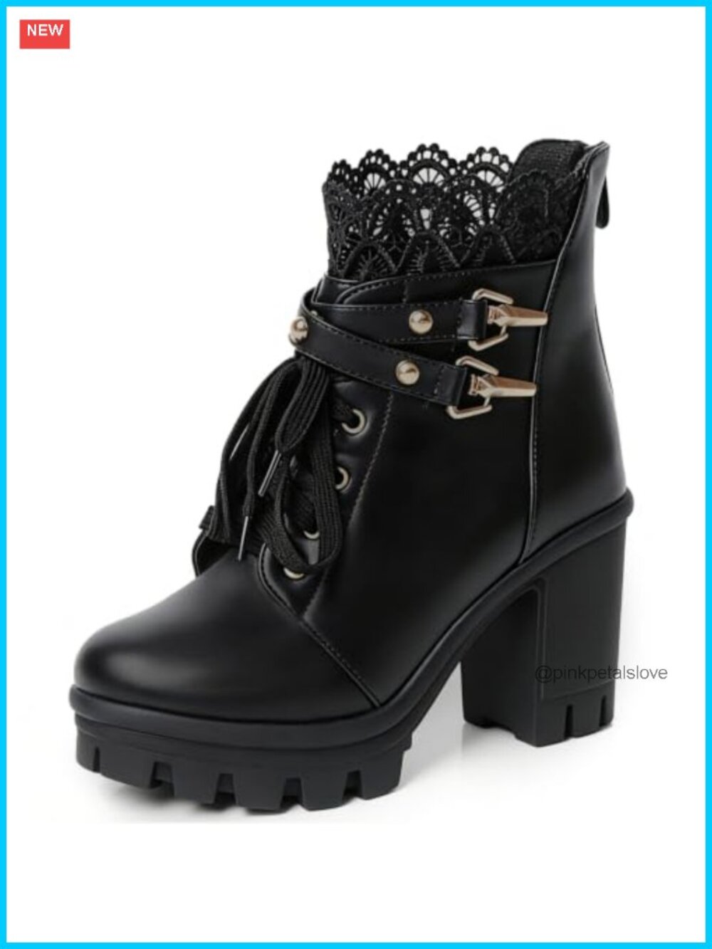 Platform Combat Boots Chunky Block Heel Goth Ankle Booties with Buckle Rivets